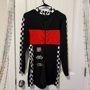 Formula One Ferrari/ NASCAR Black and Red Checkered Jumpsuit Halloween Costume